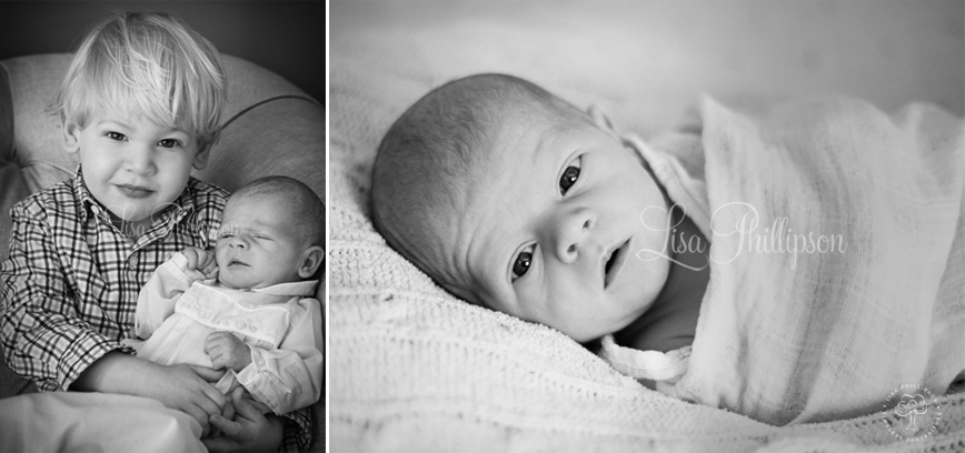 newborn brother siblings black white