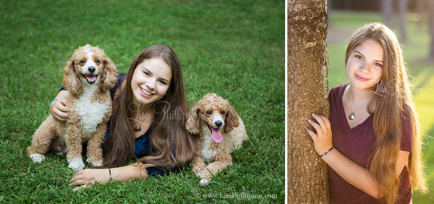 senior girl with dogs